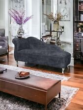 Single Arm Plain Chaise Lounge Sofa Vintage Chesterfield Soft Velvet Button