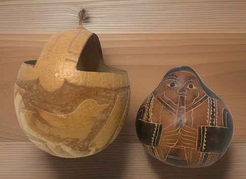 Hand painted gourds pine - 2,