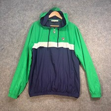Fila White Line Track Top Mens Size UK L Green Navy Hood 80s 90s Casual Vintage