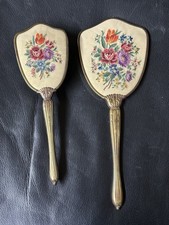 Vintage Dressing Table Set – Mirror & Brush – Floral Embroidered Design – 1950’s