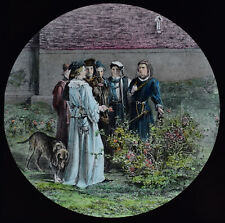 PLUCKING ROSES IN THE OLD TEMPLE GARDENS C1890 Magic Lantern Slide PICTURE