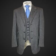 Bespoke John G Hardy Men’s Tweed Jacket & Waistcoat 38R Grey Herringbone Wool