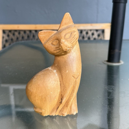 Carved wooden cat - carved,