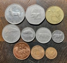 IRELAND EIRE. FULL 10 COIN IRISH DECIMAL SET. HALFPENNY- PUNT  GOOD  GRADES J1