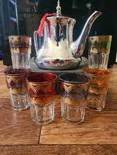 Traditional Moroccan Silver Teapot with 6 Venuti Tea Glasses – Mint Tea Set