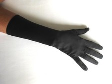 Vintage Ladies Glamorous Black Satin / Leather Mid Forearm Length Gloves. Size 7