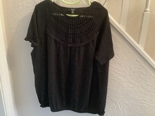 Ladies Next Black Bubble Hem Cotton Top With Feature Neckline Size 22