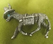 Quirky Vintage Donkey Brooch In Silver Metal With A Blue Gem Eye
