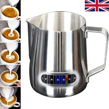 Coffee Milk Frothing Jug Frother Latte Container Metal Pitcher with Thermometer