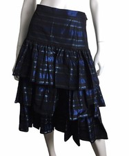 Vintage Original FINK MODELL Black Blue Stripe Tiered Party Rara Skirt UK 10