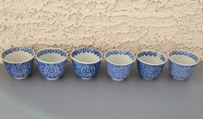 6 Japanese Meiji Imari Tea Cups Soba Choko Sake Blue White Porcelain 