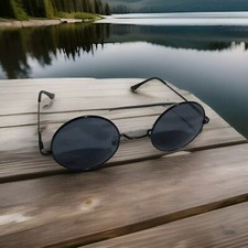 Oversized Round Circle Black Lens Style Sunglasses Leon Hippy Lennon Fancy Dress