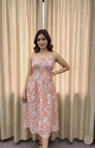 Indian peach floral cotton - peach,