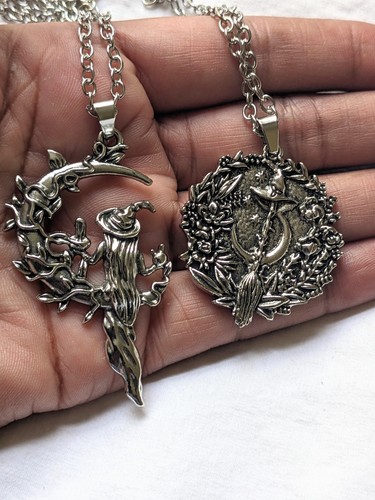 Silver witch necklace - necklace, crescent