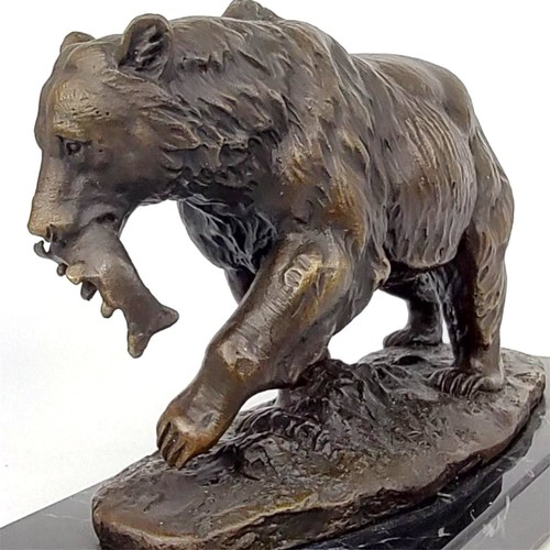 Bear bronze statue fish - bear,