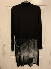 Agnes B Prestige Black Dress Long Sleeved Knee Length Black & White Detail M