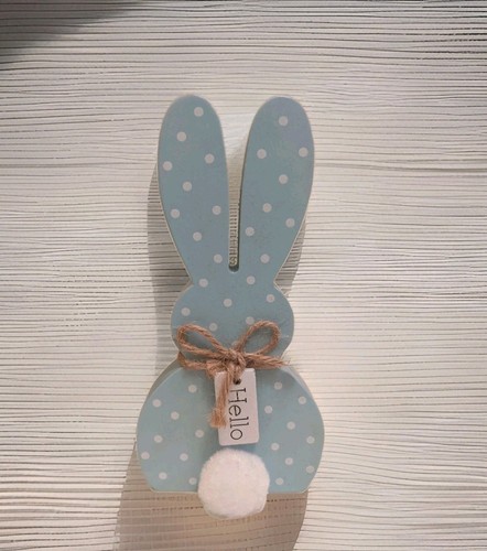 Blue polkadot hello wood - blue, "hello"