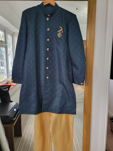 Mens turquoise sherwani - sherwani, top