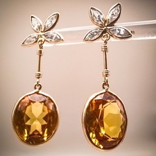Fine 9ct Gold Citrine Vintage Drop Earrings – Large Dangling Design, 9k 375