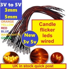 Candle Flicker 3mm 5mm 3V 5V clear lens wired quality LEDS models etc UK stock