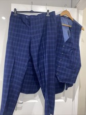 Sawyers & Hendricks London Navy Check Suit Waistcoat Trousers 3 Piece Size 46S
