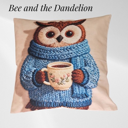 Cute owl with coffee cushion - cute,