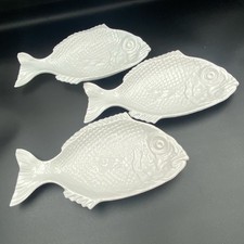 3 Vintage White Bordallo Pinheiro Portugal Small Fish Ceramic Plates