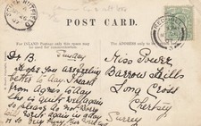 Postcard Genealogy Miss Power Long Cross Chertsey & South Nutfield Cancel Ref RF