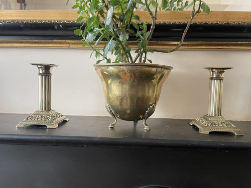 Pair cast brass candlesticks - pair,