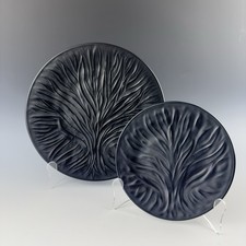 LALIQUE Crystal France ALGUE Noir “Tree of Life” Black Dinner & Salad Plate Set