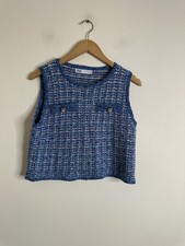 Zara Vest Size Small S Stripe Knit Sleeveless Sweater Faux Pockets Layer Jumper