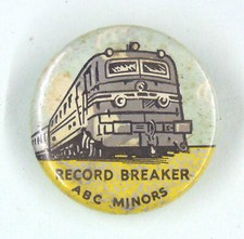 ABC MINORS LAPEL PIN TIN BADGE BUTTON RECORD BREAKER CINEMA C1958 CELLULOID