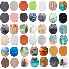 18" Universal MDF Wooden Toilet Seat Bathroom WC Easy Fit + Fittings Novelty