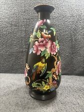 Vintage Devon Ware Fieldings Black Cobalt Parrot Vase 12.5" Tall Vibrant colours