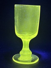 Antique Large Rummer Glass. Faceted stem Manganese glass Glow Uv 365