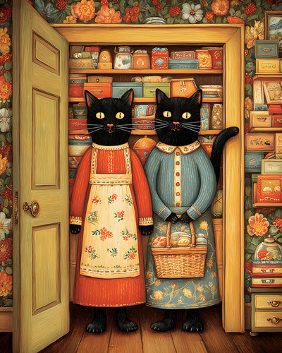Two black cats - black, in