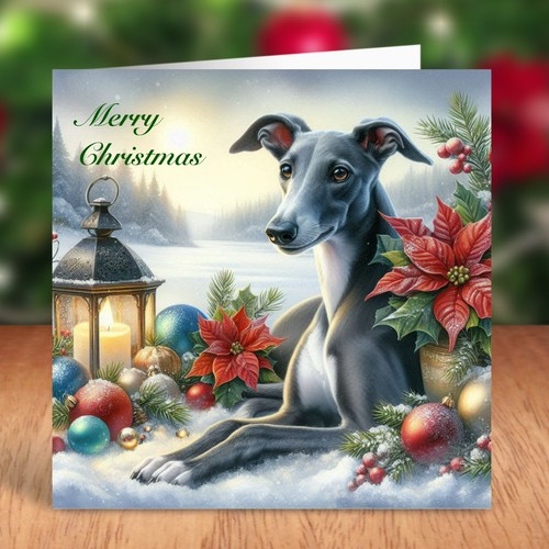 Greyhound dog christmas - christmas, card