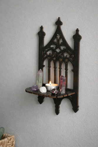 Black gothic wooden shelf wall - gothic,