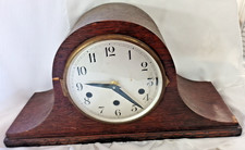 1930s Art Deco Napolean Hat shaped wooden cased clock - Quartz battery powered.