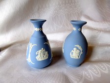 2 VINTAGE WEDGWOOD BLUE JASPER VASES