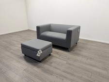 Moda Leather 2 Seater Sofa & Footstool – Grey