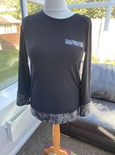 Small S 8 10 QVC MR MAX WOMEN Black & Silver stretchy tunic top longline pocket