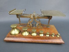 Antique wooden & brass postal scales & graduated weights by Windle & Blyth