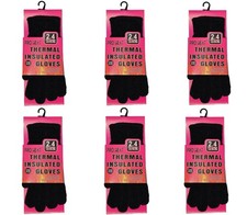 6 Pairs Black Ladies Womens Thermal Gloves Chenille Winter Warm Insulated Fleece