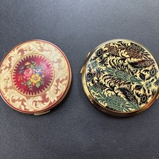 Vintage Stratton Open Hand Compact Mirrors, Floral Design
