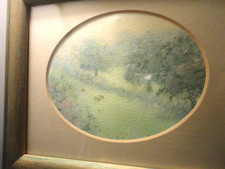 LOVELY SWEET ORIGINAL SIGNED & FRAMED OVAL WATERCOLOUR  HORSES GRAZING ROB BLING