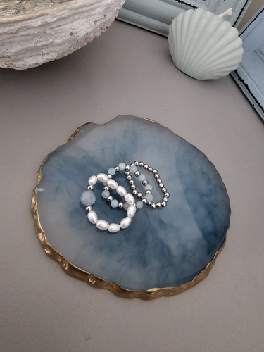 Silver pearl blue beaded - pearl,