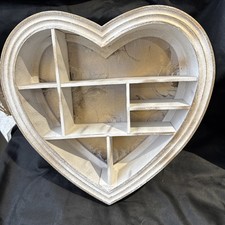Wooden Heart Shaped Floating Wall Shelf Hanging Storage Unit Shabby Chic