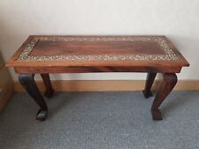 Vintage Handmade Indian Rosewood Coffee Table With Bone Inlay Border, VGC.