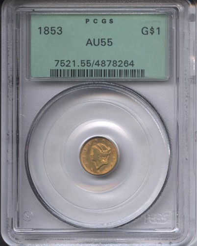 1853 gold dollar pcgs au55 - gold,